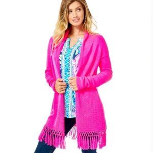 Lilly Pulitzer Hot Pink Fringe Knit "Tatum" Cardigan Boho